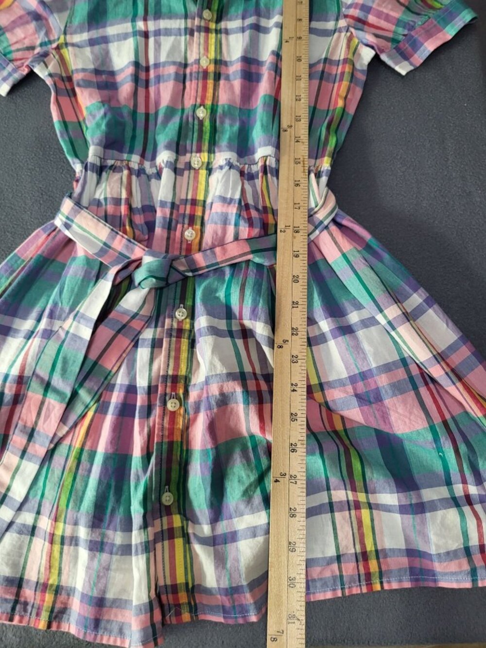 Polo Ralph Lauren Girls Plaid Madras Button Down Dress 14 Multicolor Preppy - Picture 7 of 9
